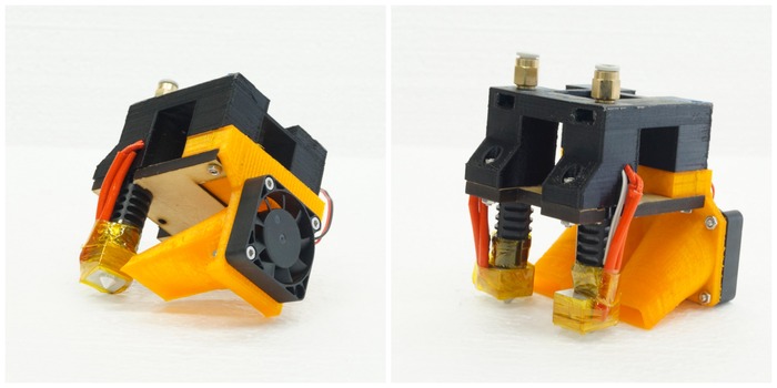 Single extruder attachment (left) and dual extruder attachment (right)